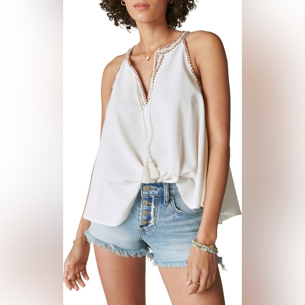 Lucky Brand Women's Embroidered Peasant Swing Tank size XL White